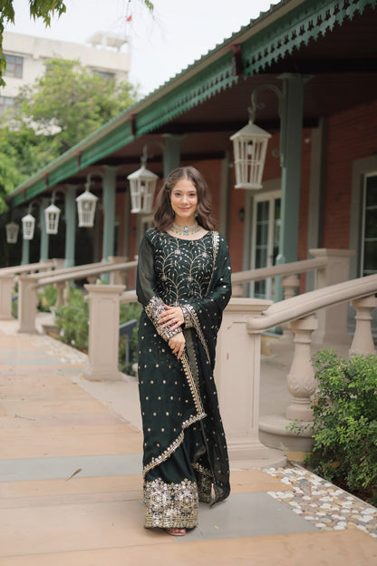 Black Rangoli Silk With Heavy Sequins Thread Embroidered Work Plazzo