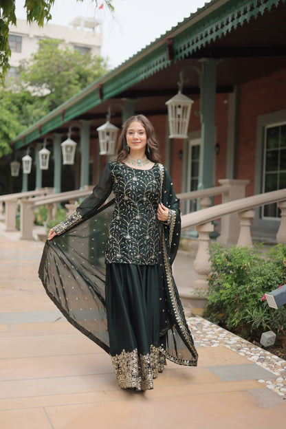 Black Rangoli Silk With Heavy Sequins Thread Embroidered Work Plazzo