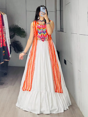White frill Navratri chaniya choli ready to wear with micro cotton inner for dandiya
