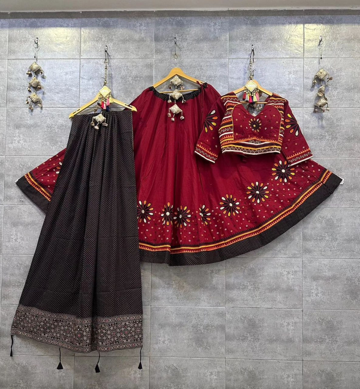 Maroon Beautiful Digital Print Real Mirror Work Navratri Lehenga Choli