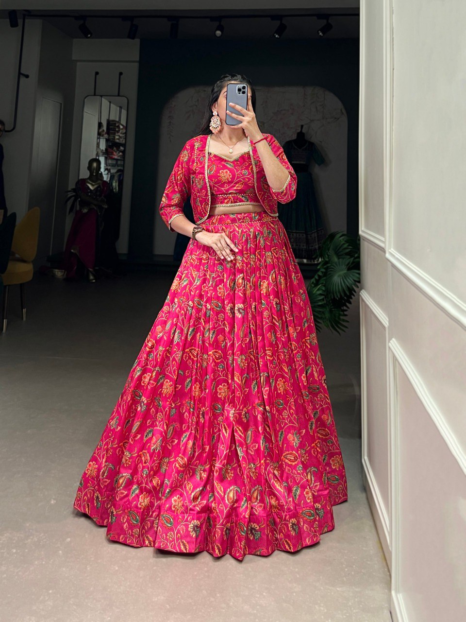 Pink Tussar Silk Floral Print With Gota Patti Touch Up Wedding Lehenga