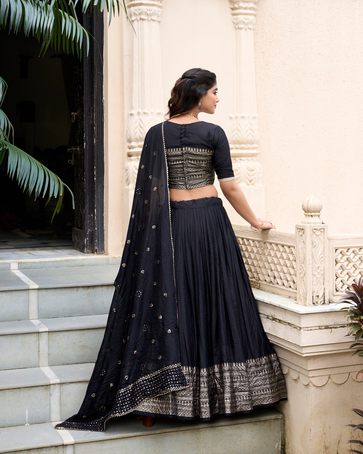 Black Pure Chanderi Zari Weaving Work With Lace Lehenga