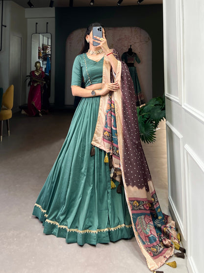 Sea Green Chinon Silk Plain With Lace Touch Up Lehenga