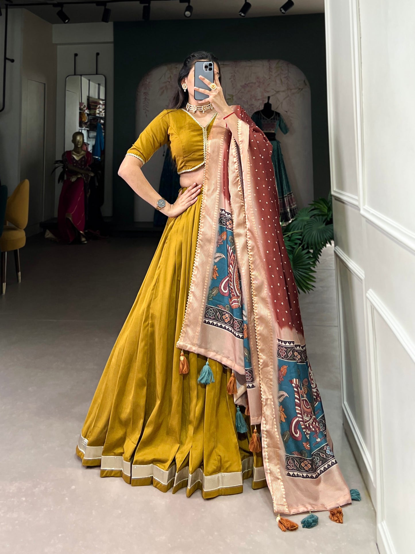 Musterd Chinon Silk Plain With Lace Touch Up Lehenga