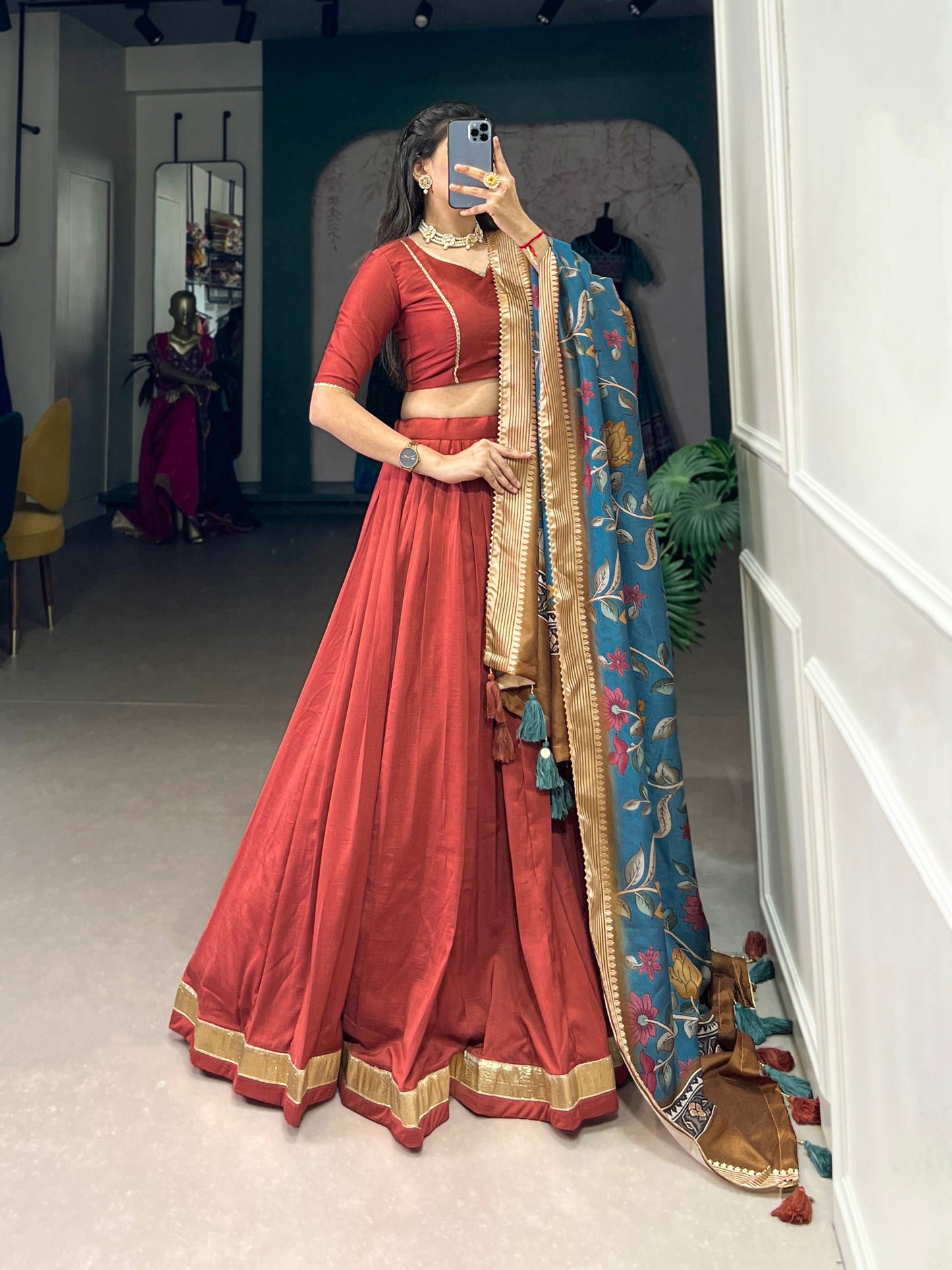 Maroon Chinon Silk Plain With Lace Touch Up Lehenga