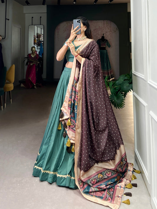 Sea Green Chinon Silk Plain With Lace Touch Up Lehenga