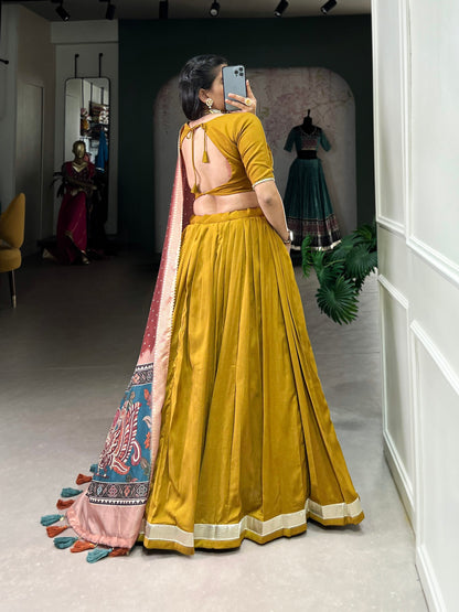 Musterd Chinon Silk Plain With Lace Touch Up Lehenga