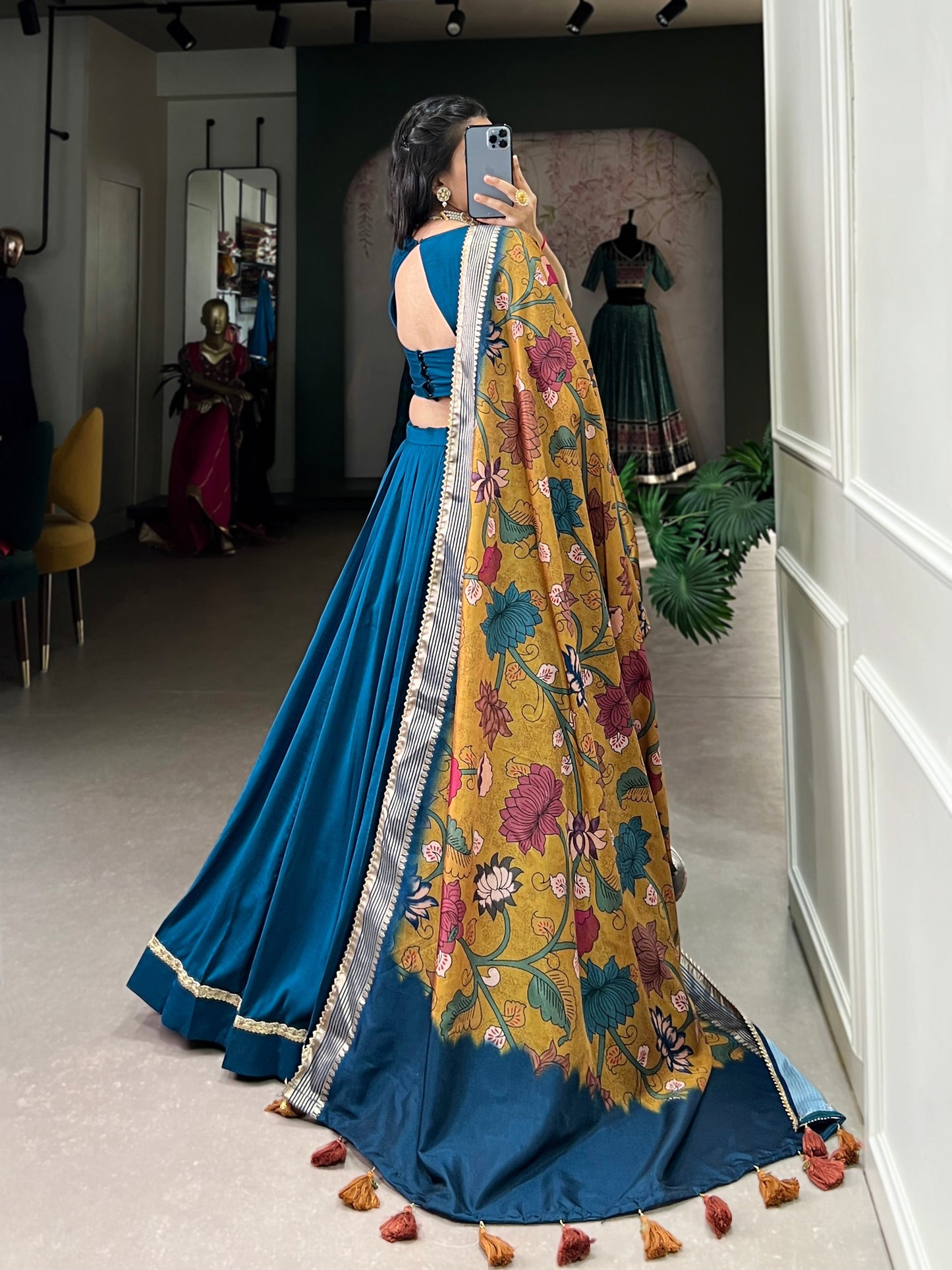 Firozi Chinon Silk Plain With Lace Touch Up Lehenga