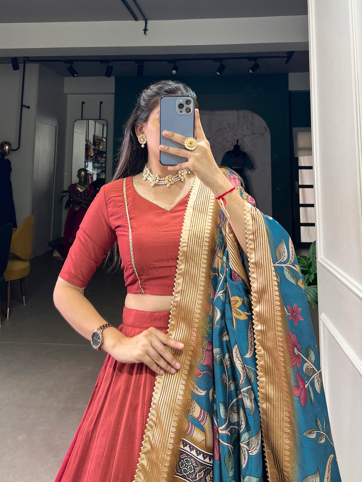 Maroon Chinon Silk Plain With Lace Touch Up Lehenga