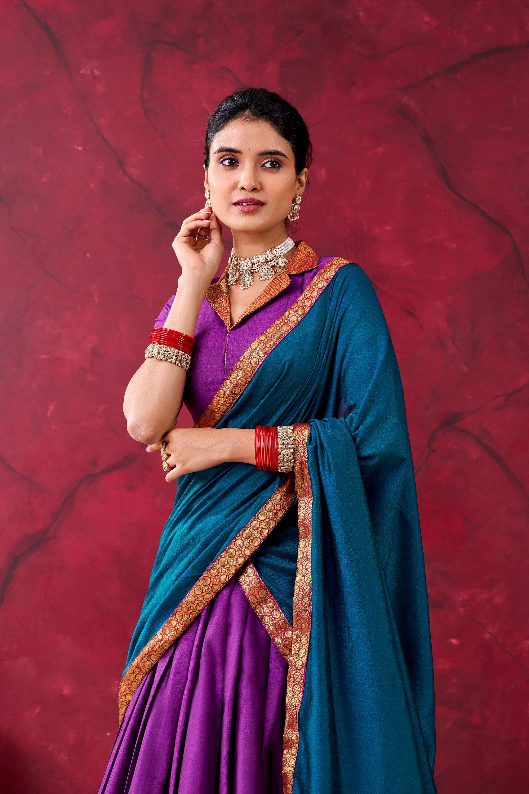 Purple Narayanpet Silk Half Saree – Traditional Zari Weaving Work Lehenga Choli Set