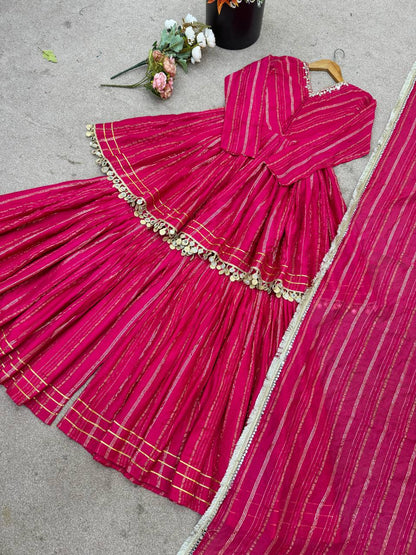 Pink Chanderi Silk Real Mirror With Handwork Work Sharara Suit
