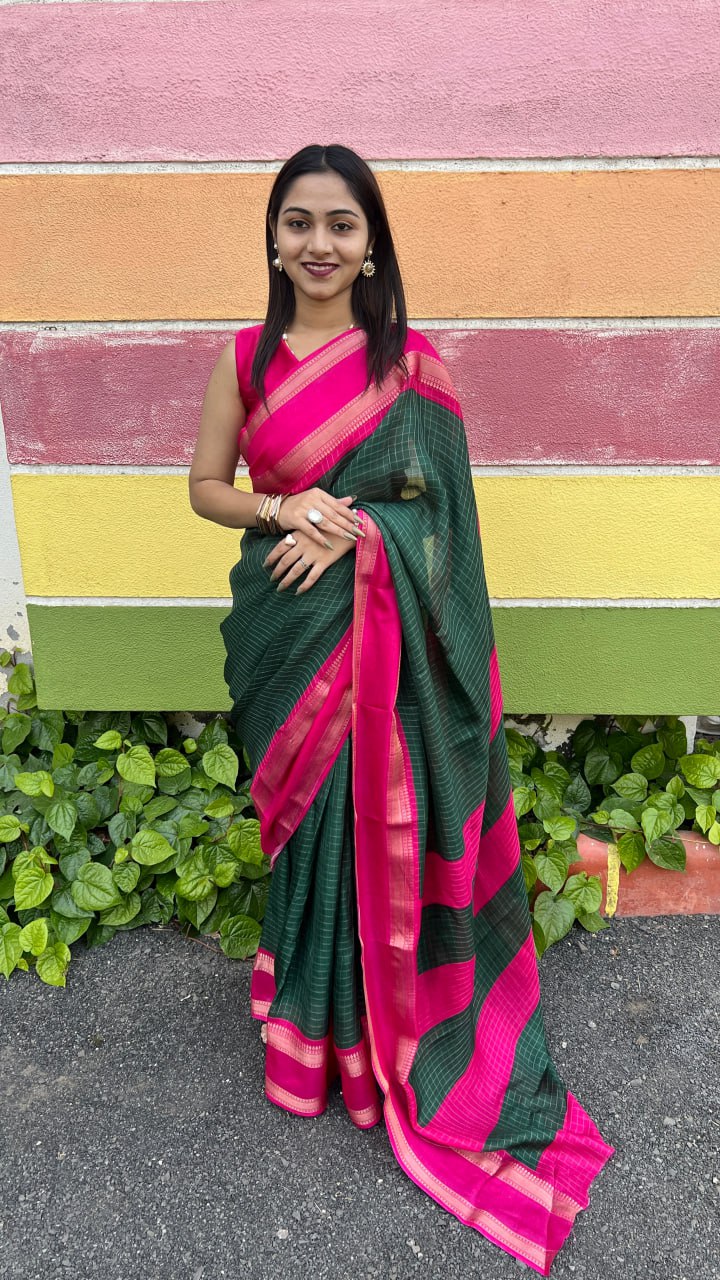 Green Marshmallow With Elegant Kolam Print Premium Saree