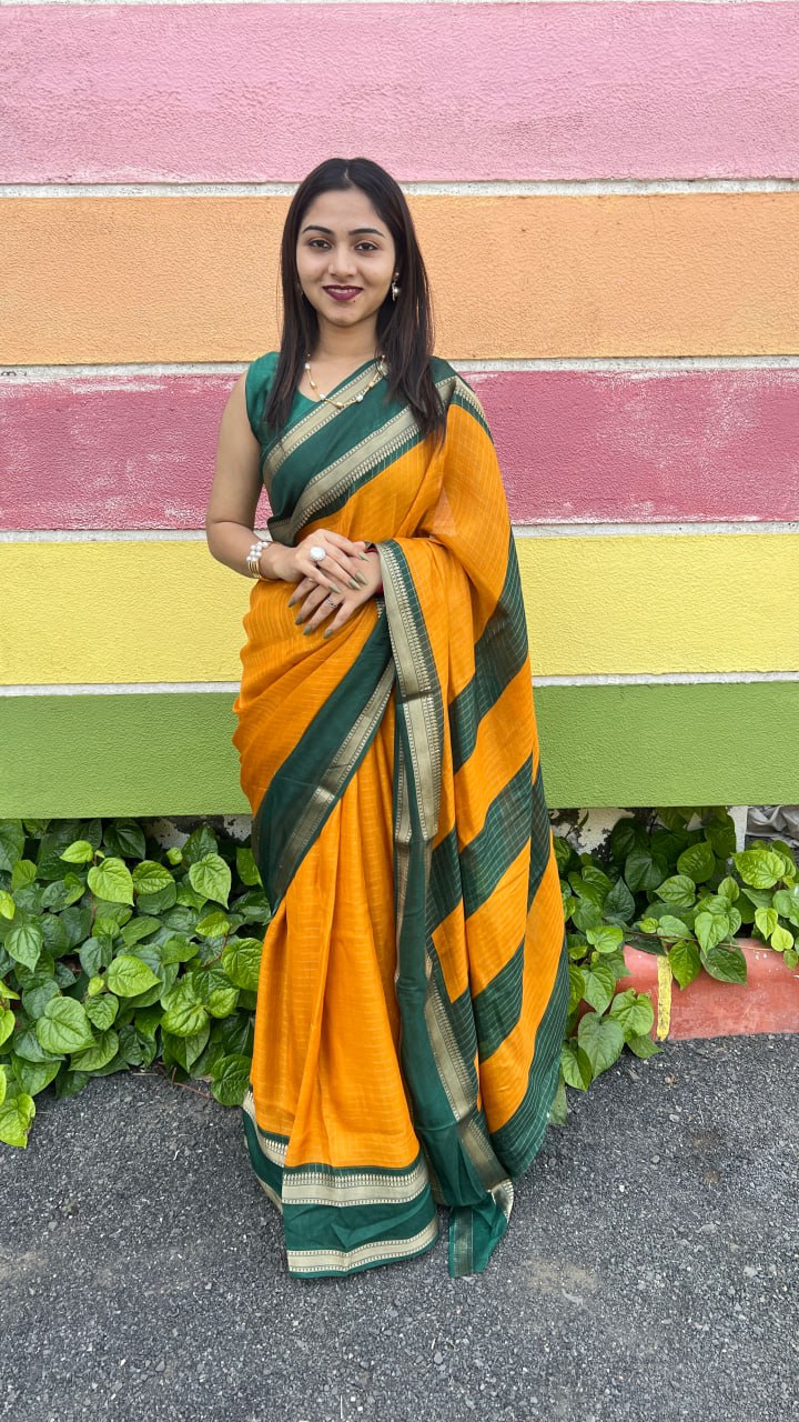 Musterd Marshmallow With Elegant Kolam Print Premium Saree