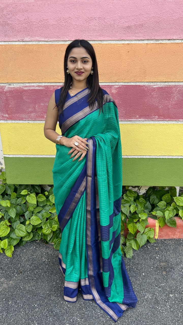 Sea Green Marshmallow With Elegant Kolam Print Premium Saree