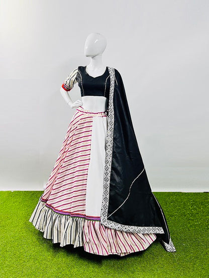 Rajwadi Pure Cotton Silk Printed With Lace Work Navratri Lehenga Choli