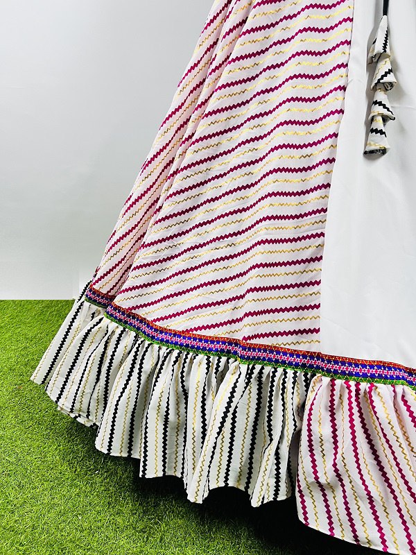 Rajwadi Pure Cotton Silk Printed With Lace Work Navratri Lehenga Choli