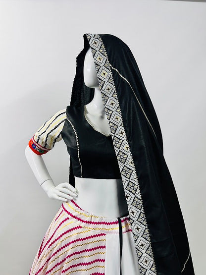 Rajwadi Pure Cotton Silk Printed With Lace Work Navratri Lehenga Choli