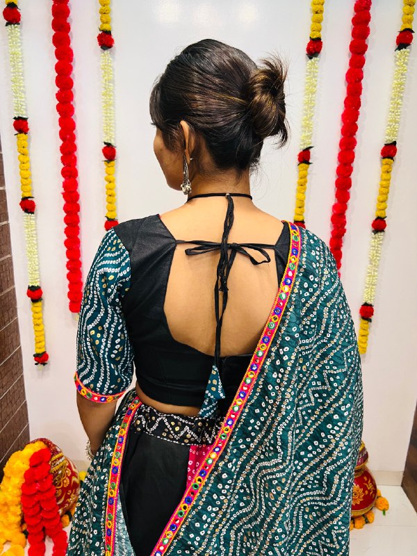 Rajwadi Bandhani Printed Pure Cotton Silk With Gamthi Lace Work Navratri Lehenga Choli