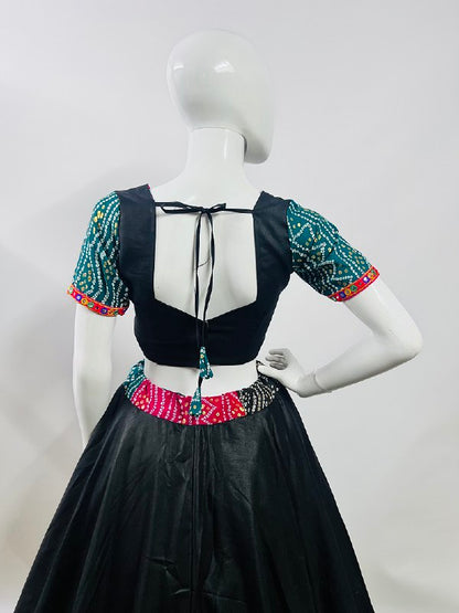 Rajwadi Bandhani Printed Pure Cotton Silk With Gamthi Lace Work Navratri Lehenga Choli
