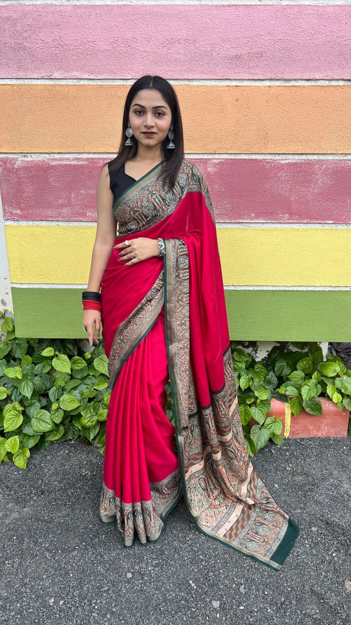 Rani Soft Mal Mal Cotton Elegant Contrast Woven Border Saree