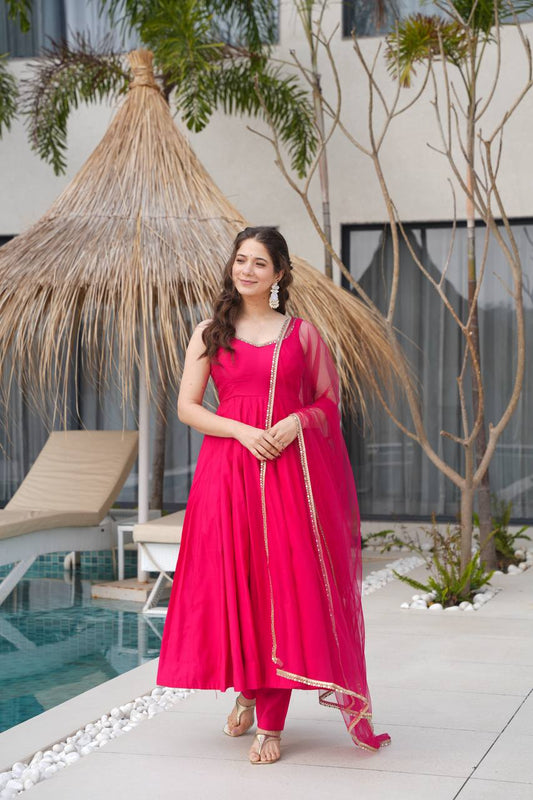 Pink Heavy Pure Roman silk Chanderi Fabric Salwar Suit