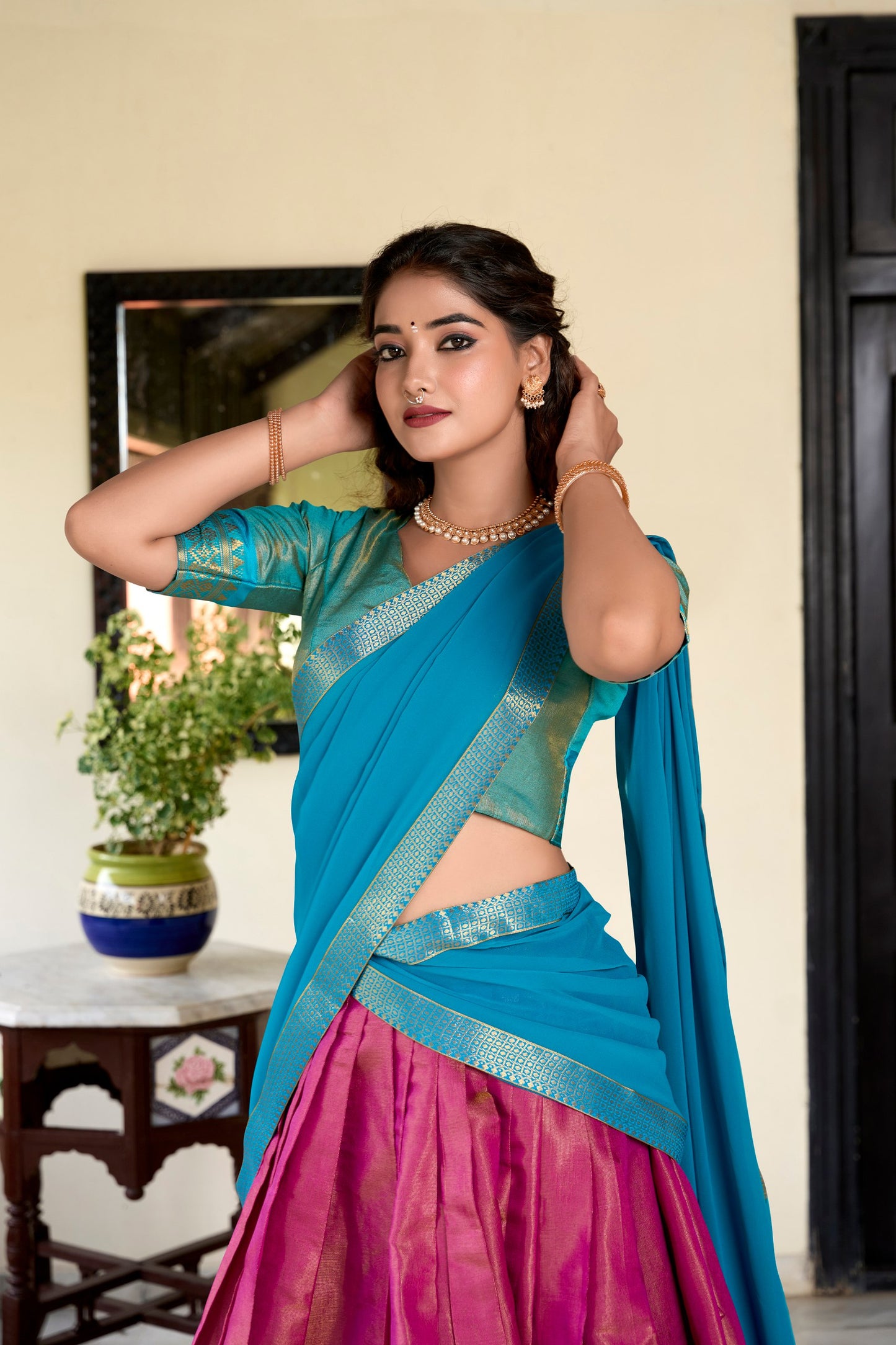 Pink Kanchipuram Zari Weaving Work Stitch With Canvas Lehenga