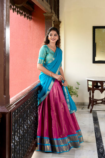 Pink Kanchipuram Zari Weaving Work Stitch With Canvas Lehenga