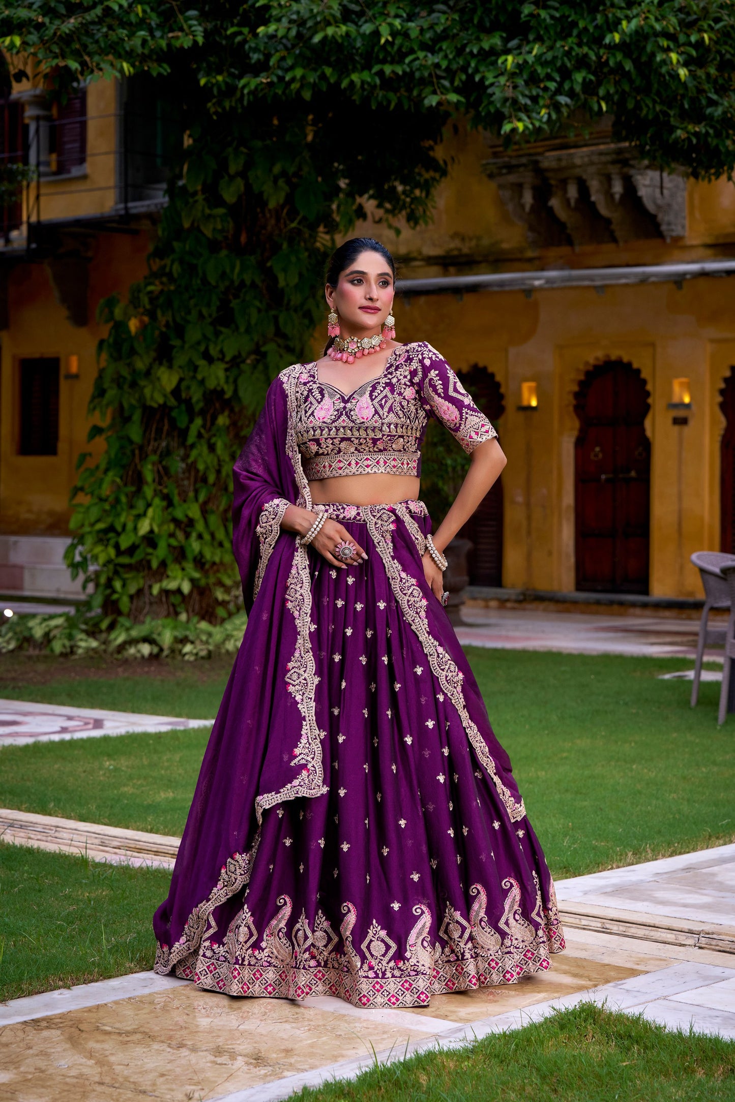 Purple Rangoli Crush Sequins And Thread Embroidery Work Lehenga Choli