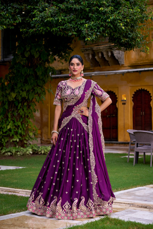 Purple Rangoli Crush Sequins And Thread Embroidery Work Lehenga Choli