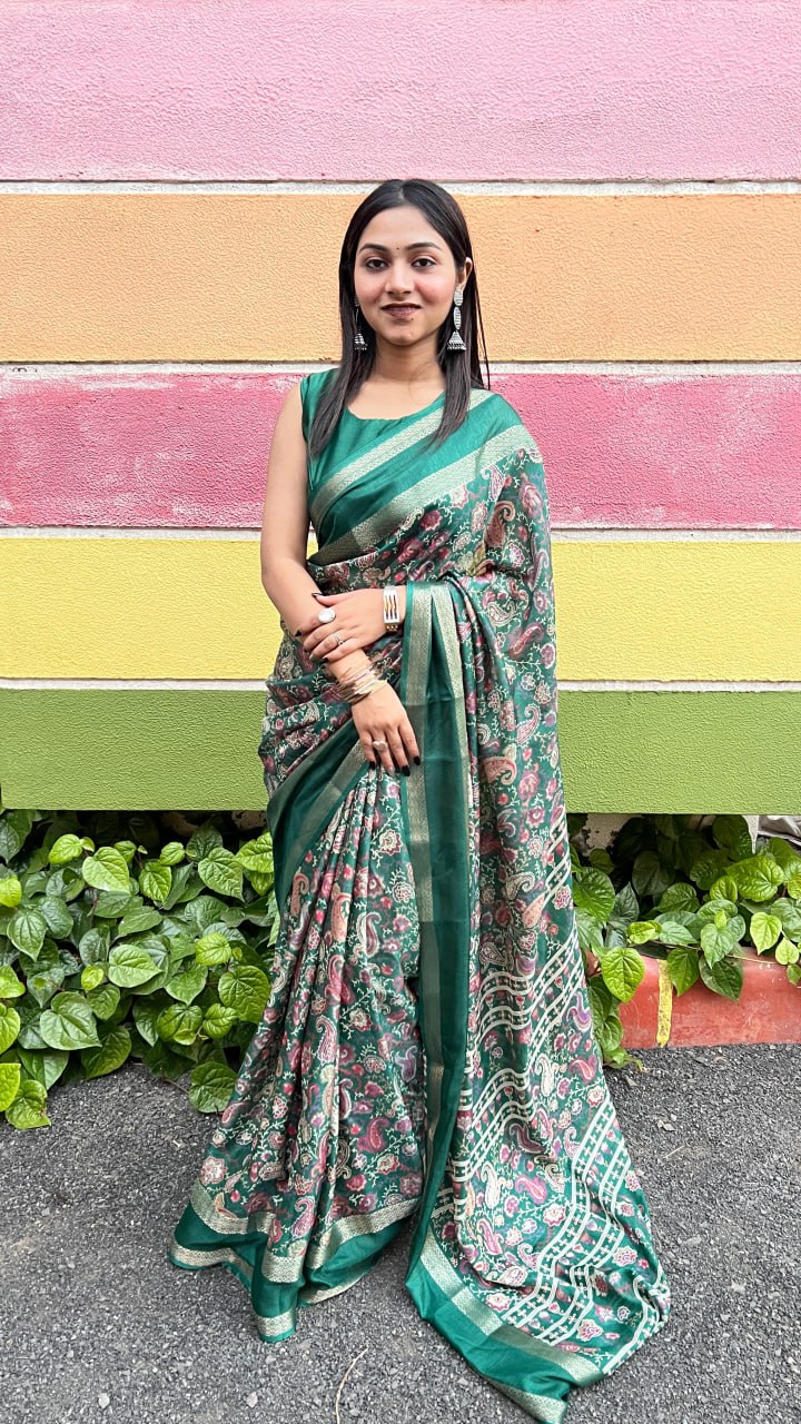 Green Premium Marshmallow Rich Zari Border Saree Saree