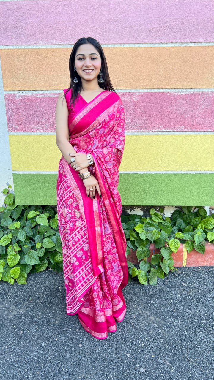 Pink Premium Marshmallow Rich Zari Border Saree Saree