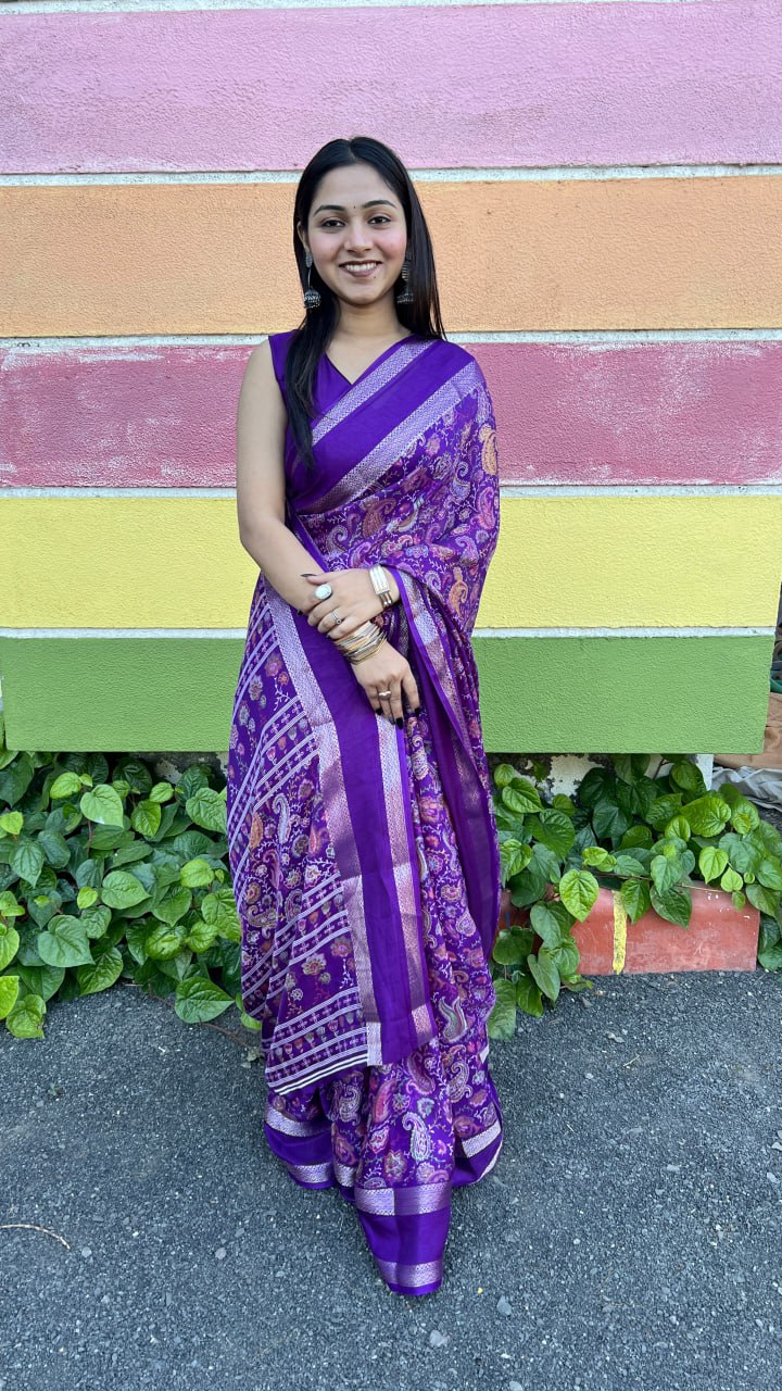 Purple Premium Marshmallow Rich Zari Border Saree Saree