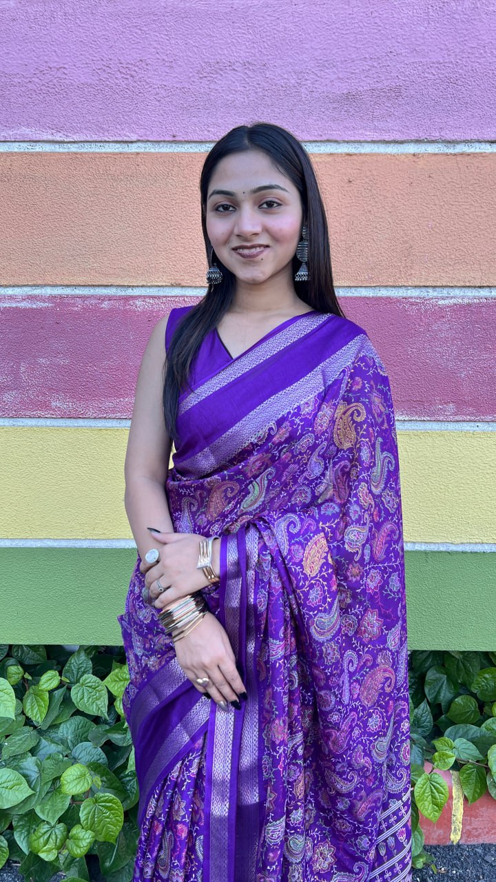 Purple Premium Marshmallow Rich Zari Border Saree Saree