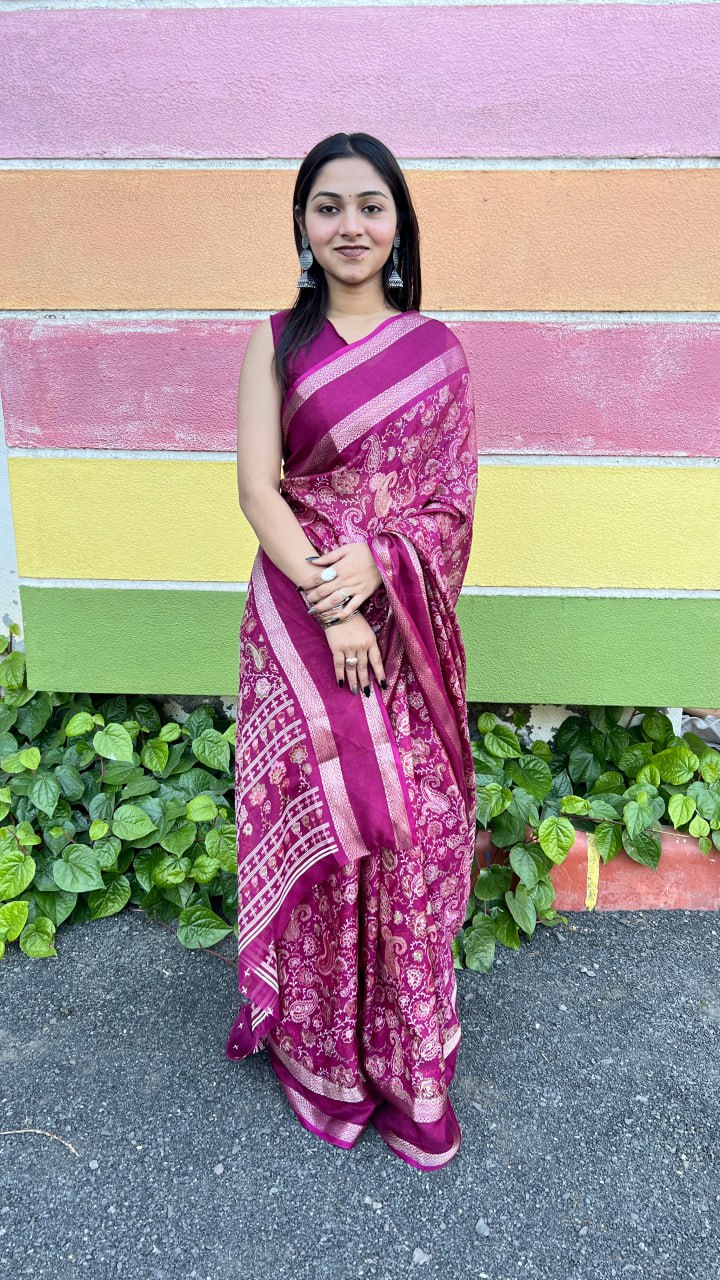 Wine Premium Marshmallow Rich Zari Border Saree Saree