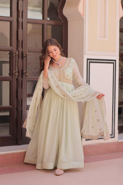 Pista Georgette Sequins Multi Embroidered Work Gown
