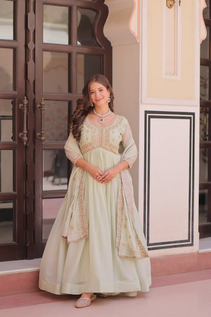 Pista Georgette Sequins Multi Embroidered Work Gown