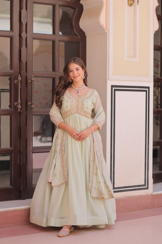 Pista Georgette Sequins Multi Embroidered Work Gown