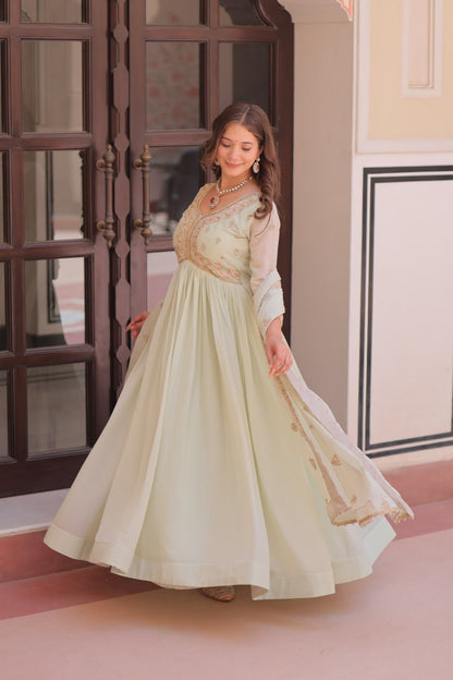 Pista Georgette Sequins Multi Embroidered Work Gown