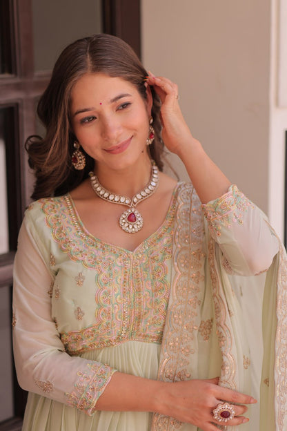 Pista Georgette Sequins Multi Embroidered Work Gown