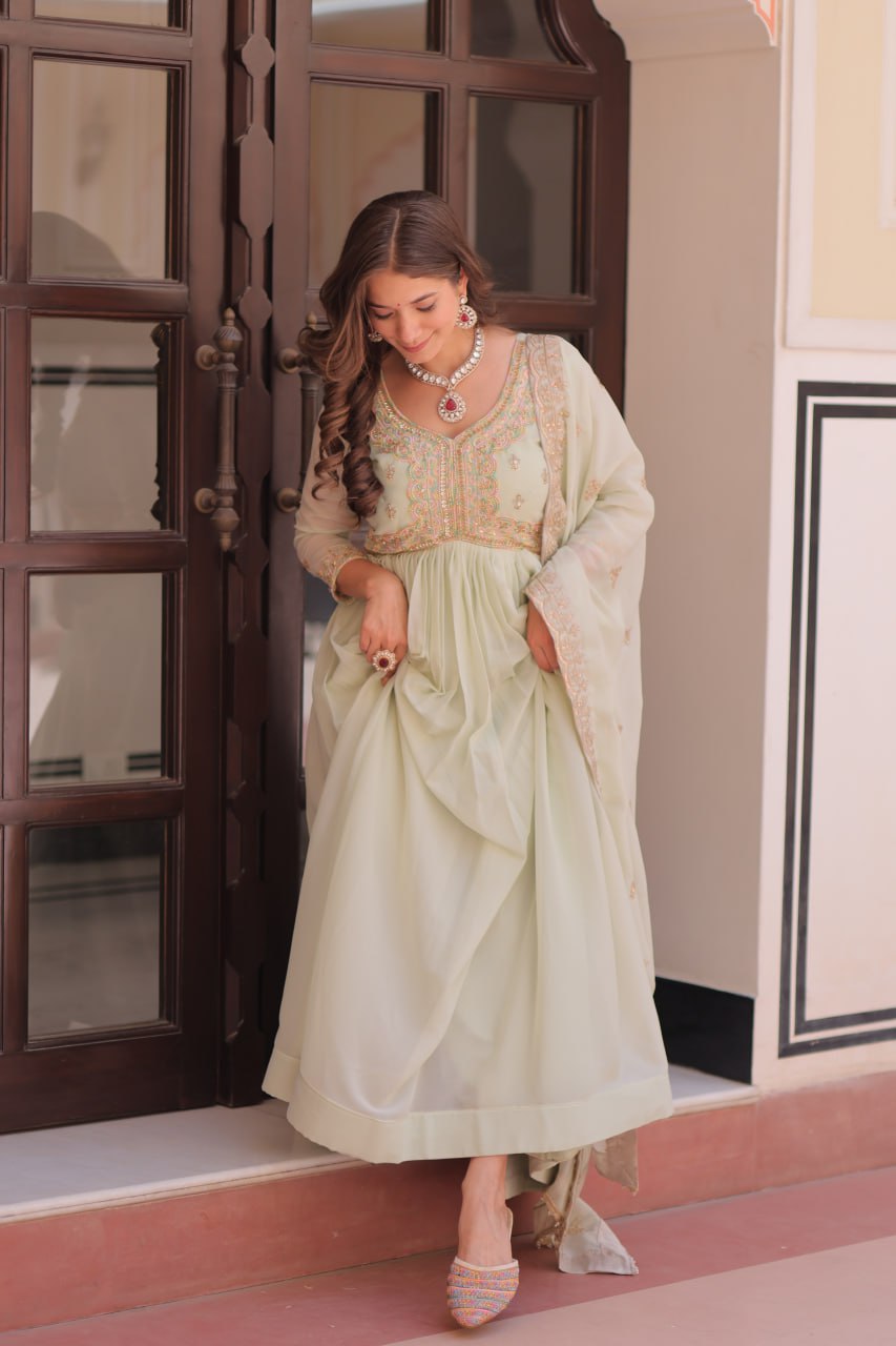 Pista Georgette Sequins Multi Embroidered Work Gown