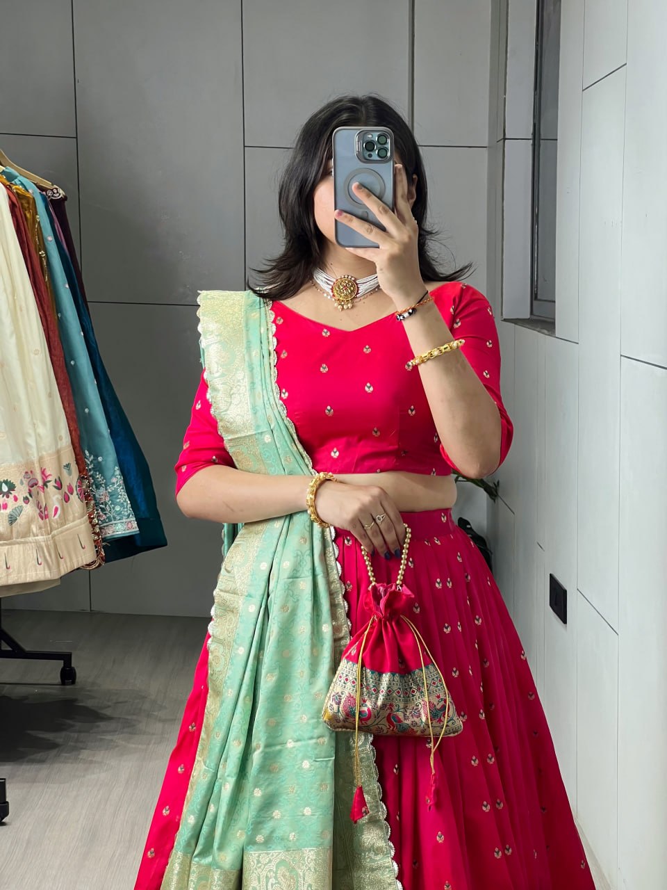 Pista Green Paithani Silk Lehenga with Floral Zari Weaving & Traditional Contrast Border