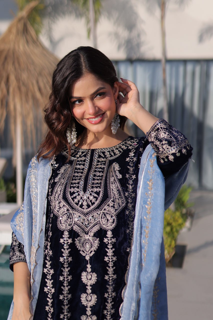 Black Velvet With Rich Zari Embroidered Work Salwar Suit
