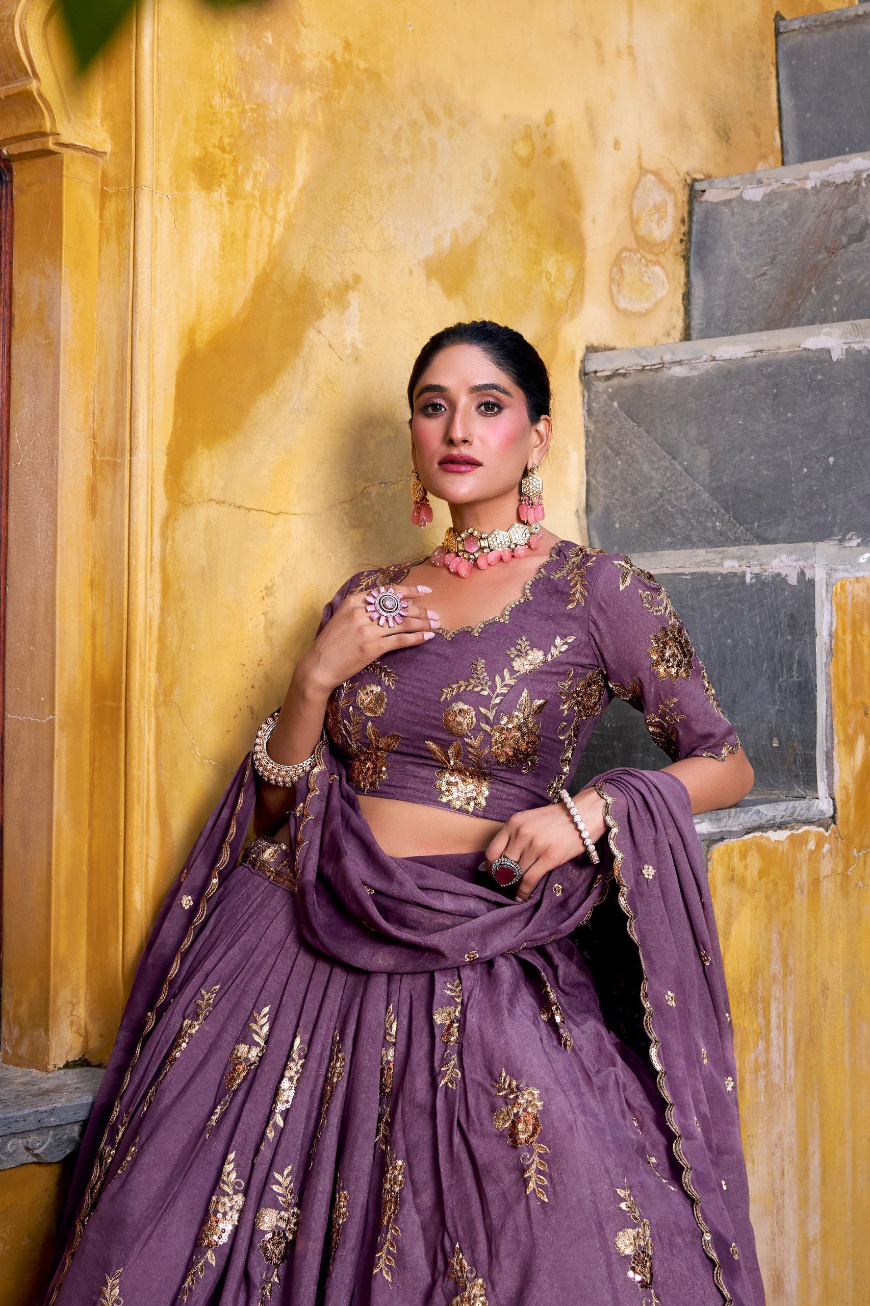 Luvender Chocolate Crush Sequins And Thread Embroidery Work Lehenga Choli