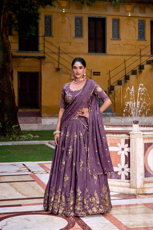 Luvender Chocolate Crush Sequins And Thread Embroidery Work Lehenga Choli