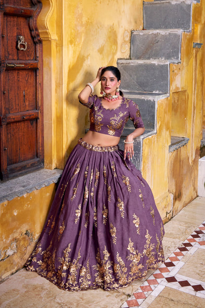 Luvender Chocolate Crush Sequins And Thread Embroidery Work Lehenga Choli
