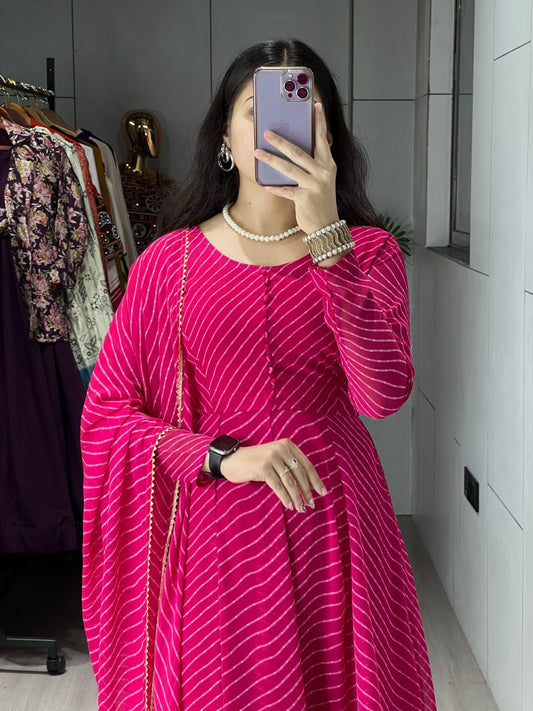 Rani Weightless Premium Leheriya Printed Anarkali Salwar Suit