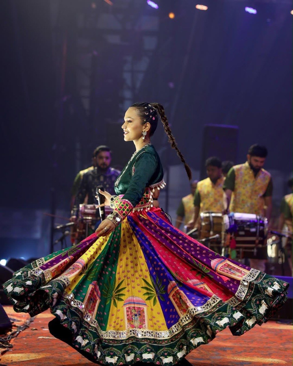 Traditional Gujarati Navratri chaniya choli multicolour twirl with mirror work for garba
