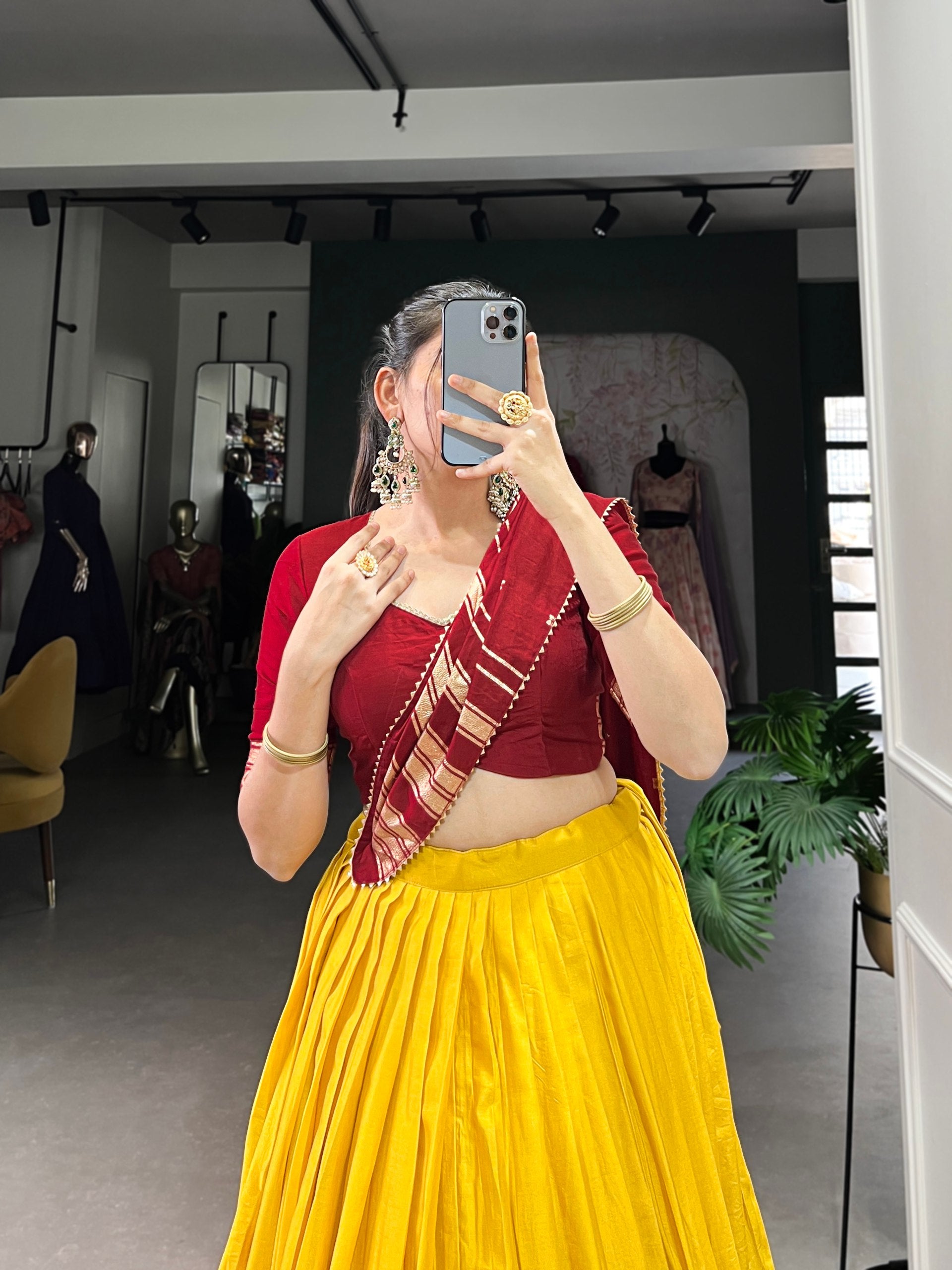 Yellow Pure Chanderi Plain With Zari Weaving Work Border Work Lehenga Choli