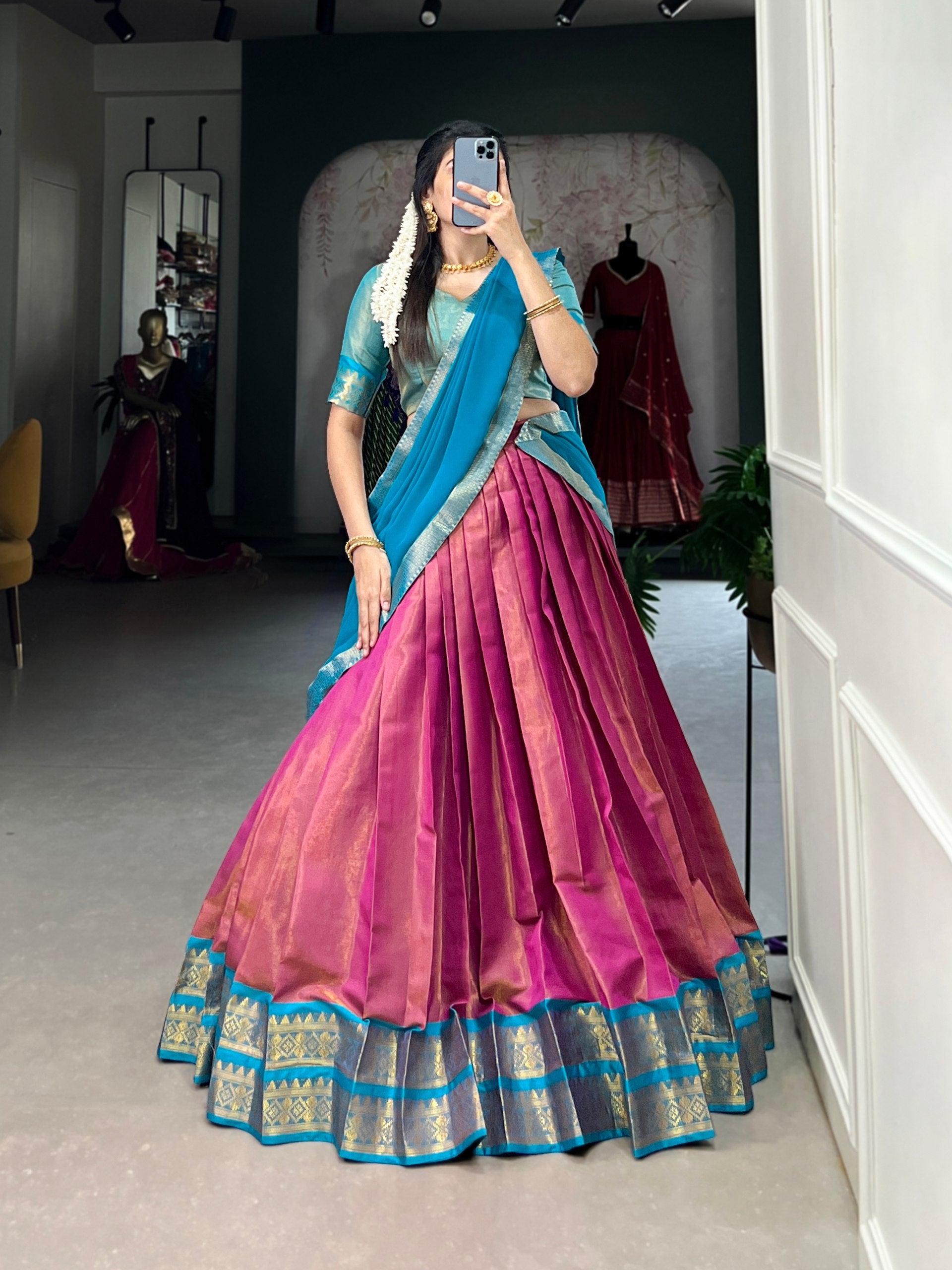 Pink Kanchipuram Zari Weaving Work Lehenga Choli