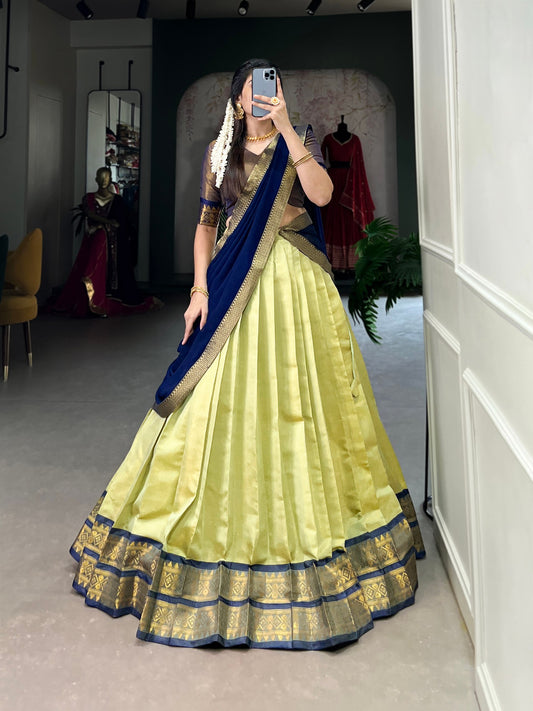 Pista Kanchipuram Zari Weaving Work Lehenga Choli